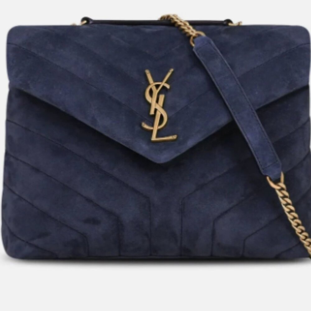 YSL Small LOULOU Navy Suede